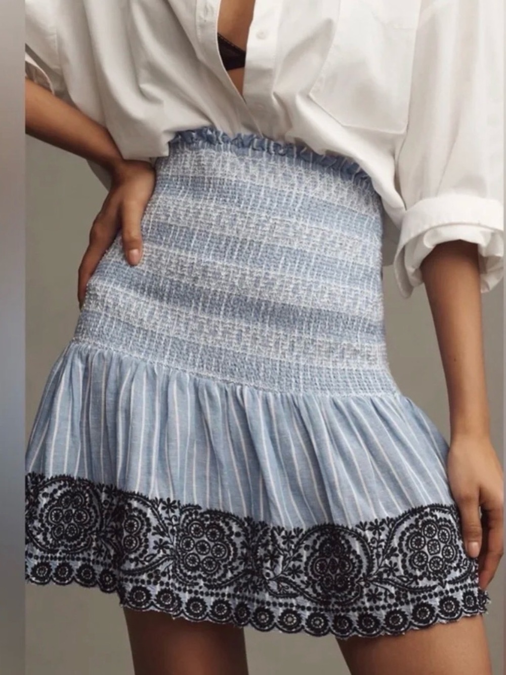 Anthropologie Maeve Smocked Linen Mini Skirt Small